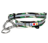 Pawtitas Martingale Dog Collar with Chain a Reflective Dog Training Collar for Medium Dogs | Nylon No Pull Dog Collar for Medium Dog - Green Camo
